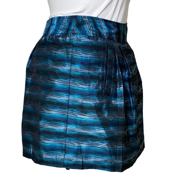 MICHAEL Michael Kors Teal Metallic Pocketed Mini Skirt, Pleated Women's Size 12 - Picture 4 of 10